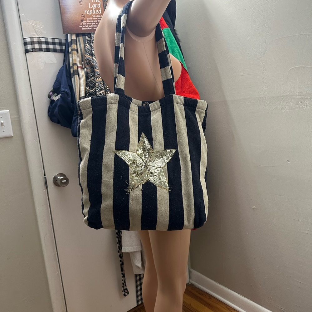 Striped Tote Bag with Sequin Star
